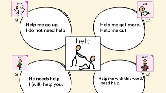 Graphic that shows a preview of the link to quick phrases using the word "help"