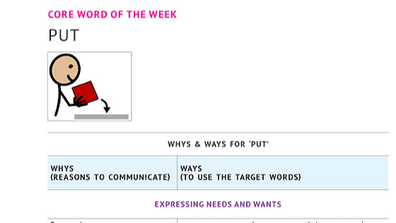 Graphic preview of the lesson plan PDF of the word "put"