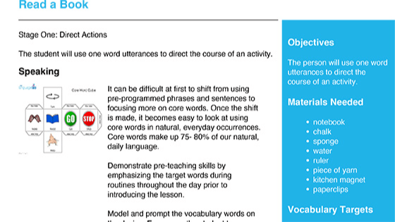 Graphic image representing an activity using the word "read."