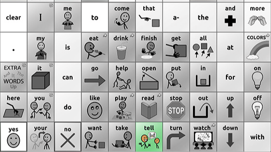 Image representing a printable display that highlights the word "tell."