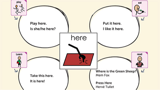 Graphic that shows a preview of the link to quick phrases using the word "here"