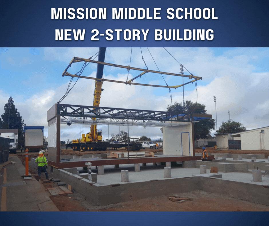 Progression pictures of new 2-story  building at Mission Middle School