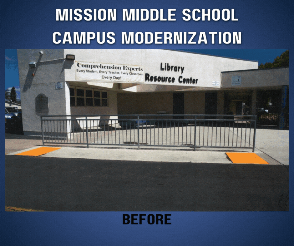 Progression pictures of building modernization at Mission Middle School