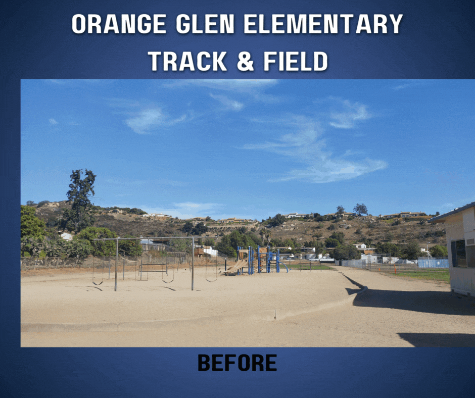 Progression pictures of new track and field at Orange Glen Elementary