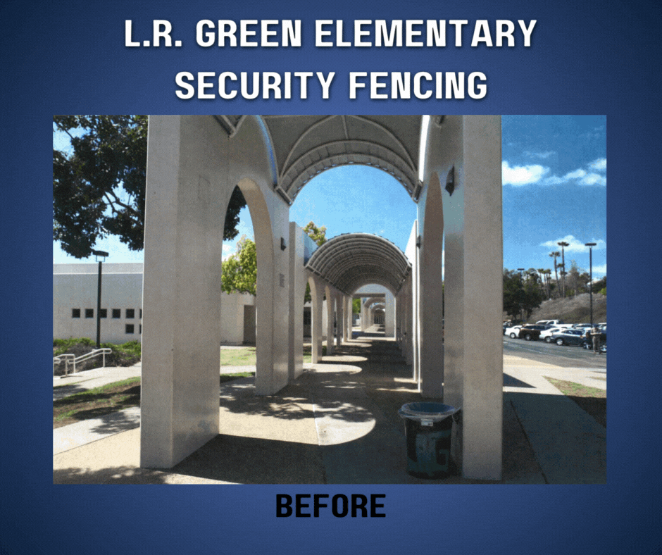 Before and After pictures of Security fencing installed at LR Green  Elementary