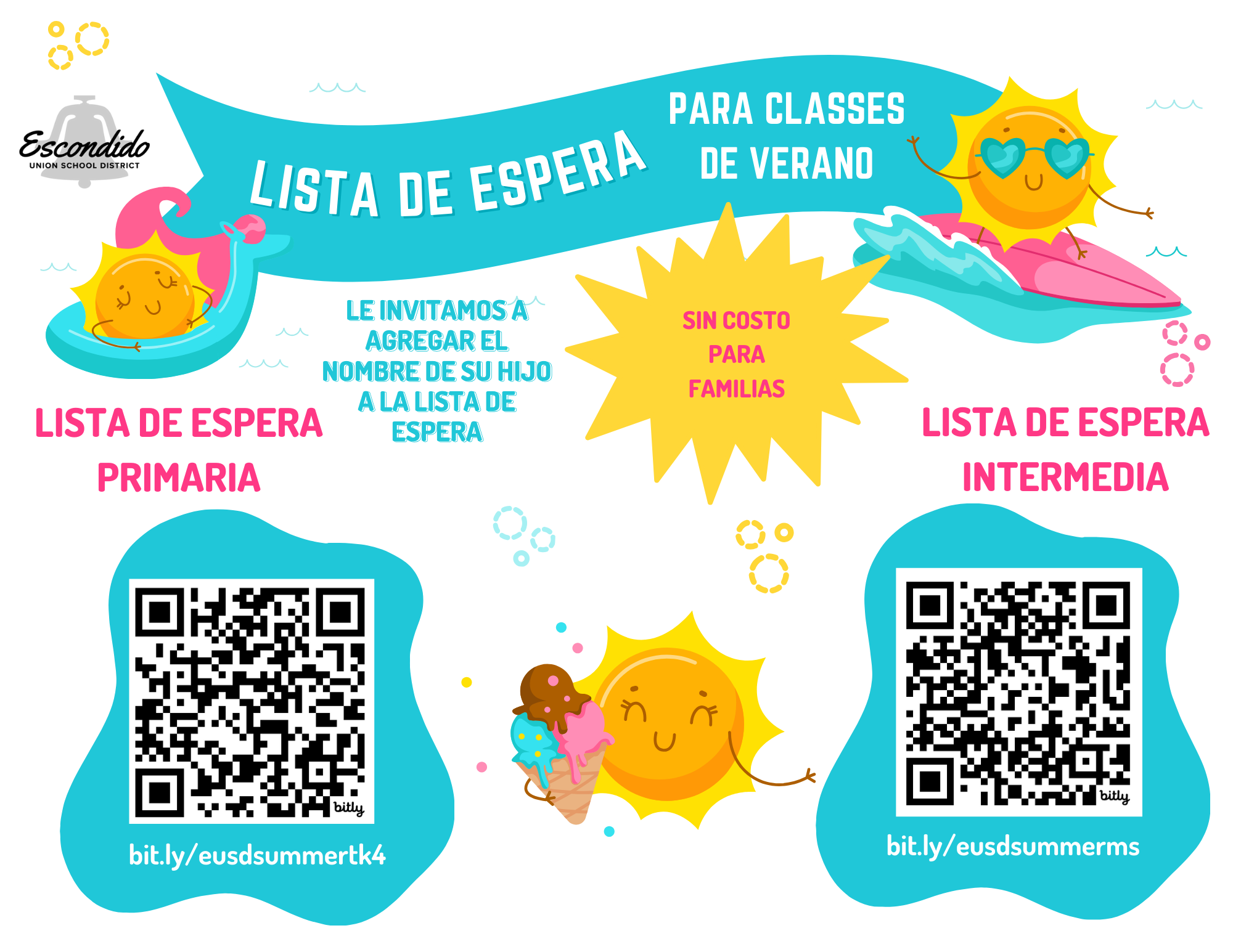 summer program waitlist flyer with qr code to complete the interest form in Spanish