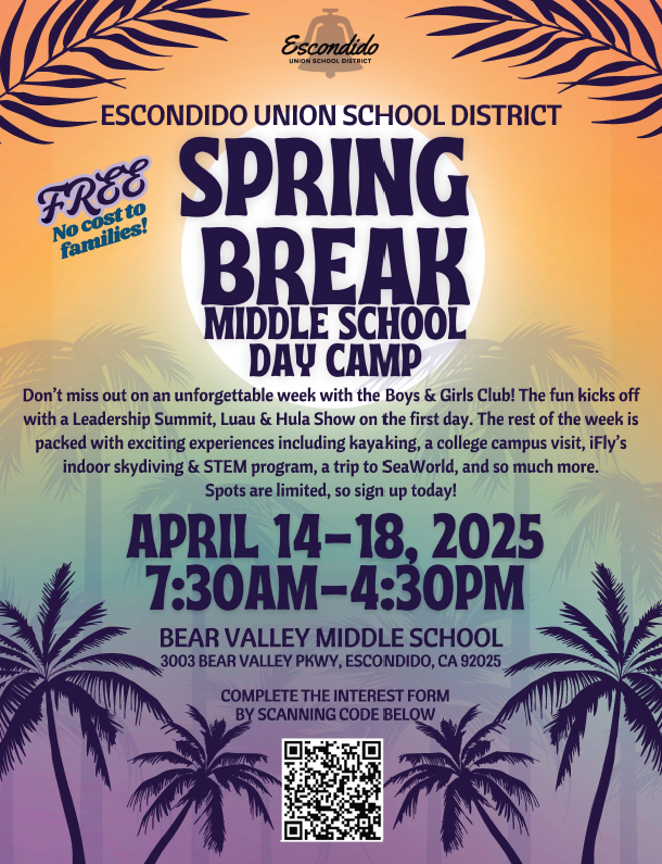 Middle School Spring Break flyer - English