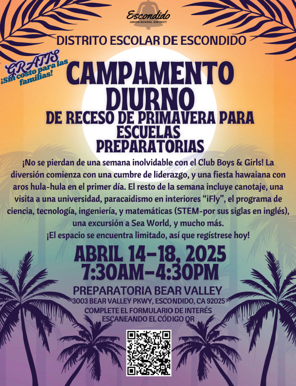 Middle School Spring Break flyer - Spanish