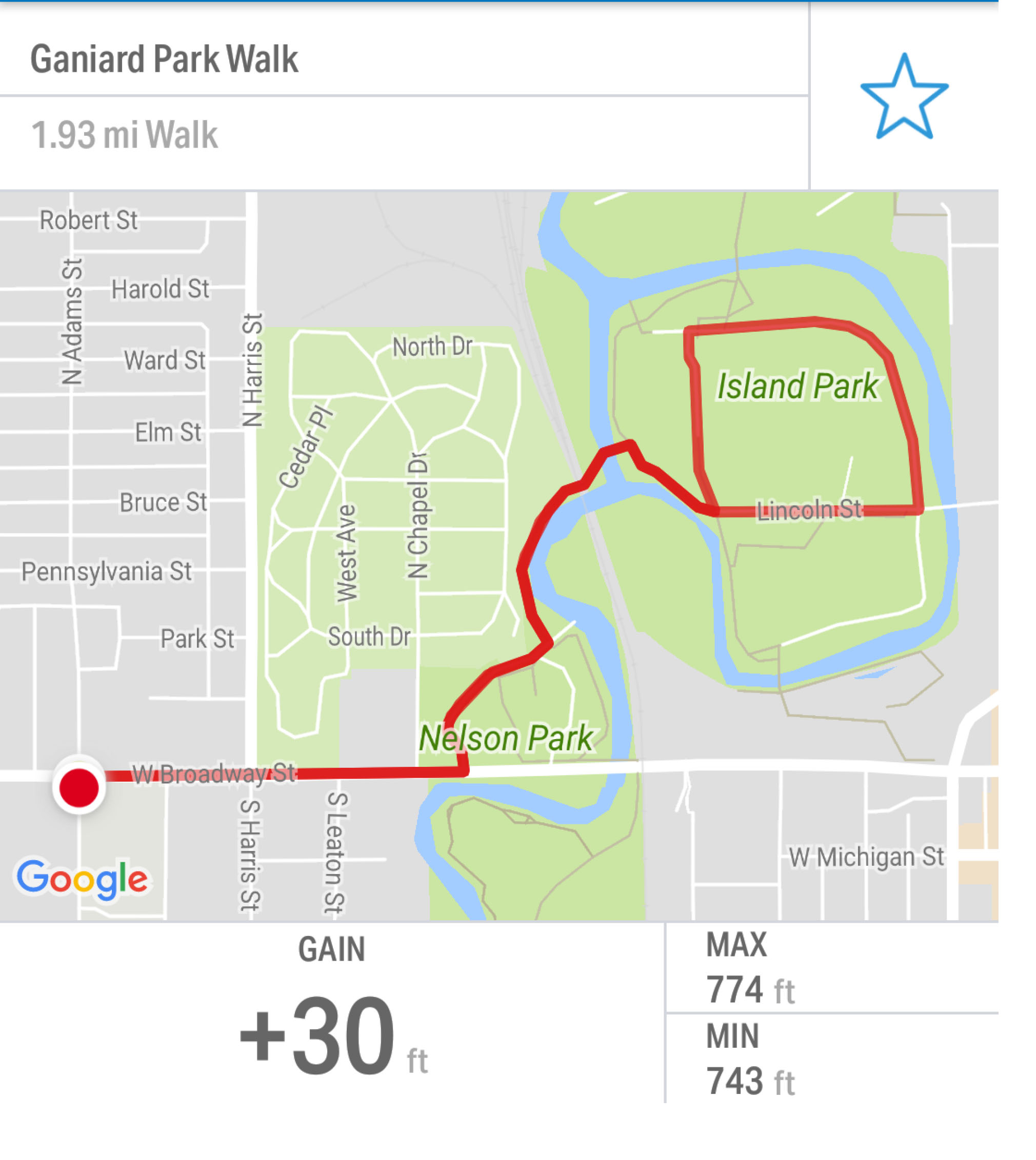 Ganiard Park Walk Route Map