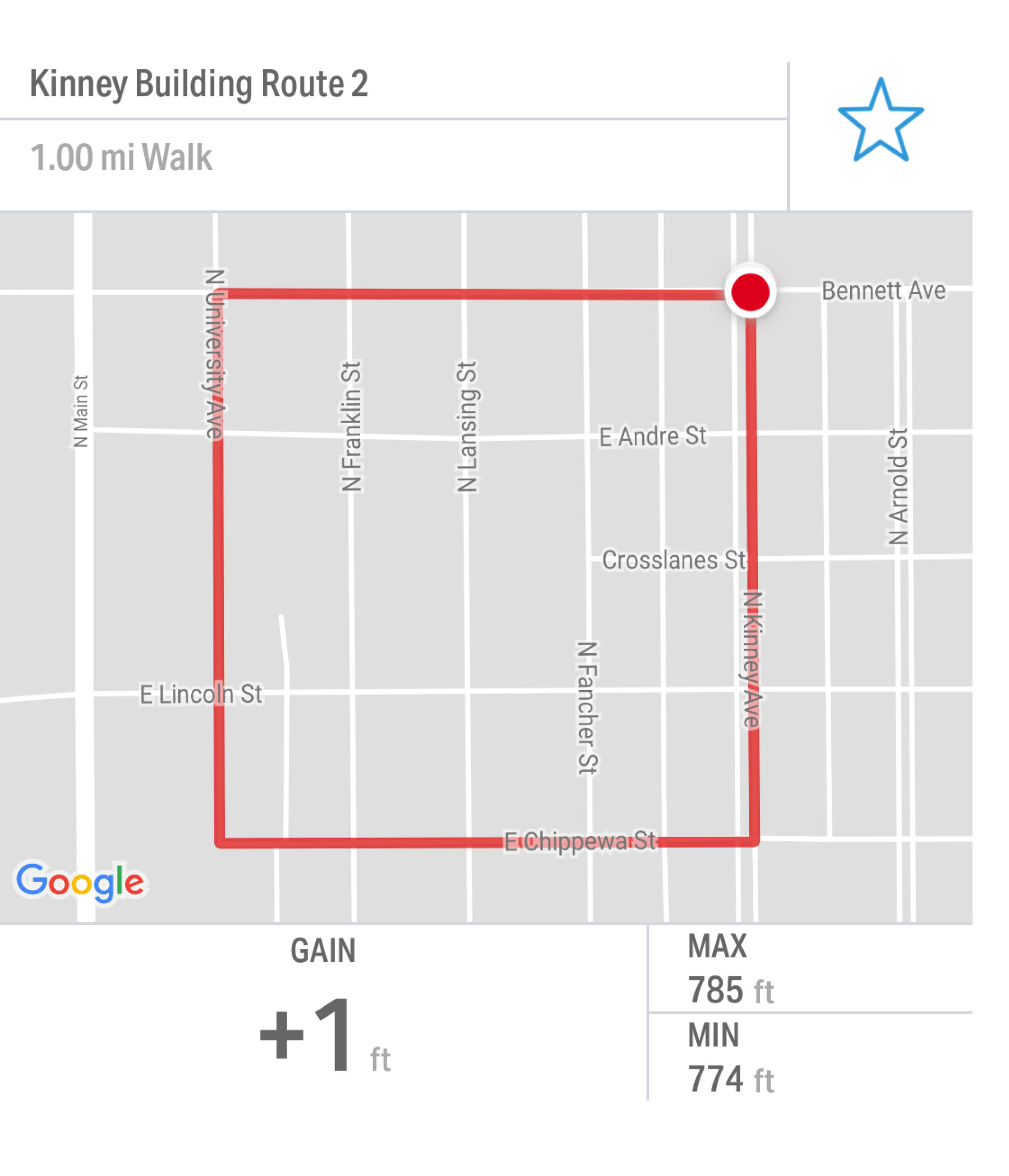 Kinney Walk Route Map