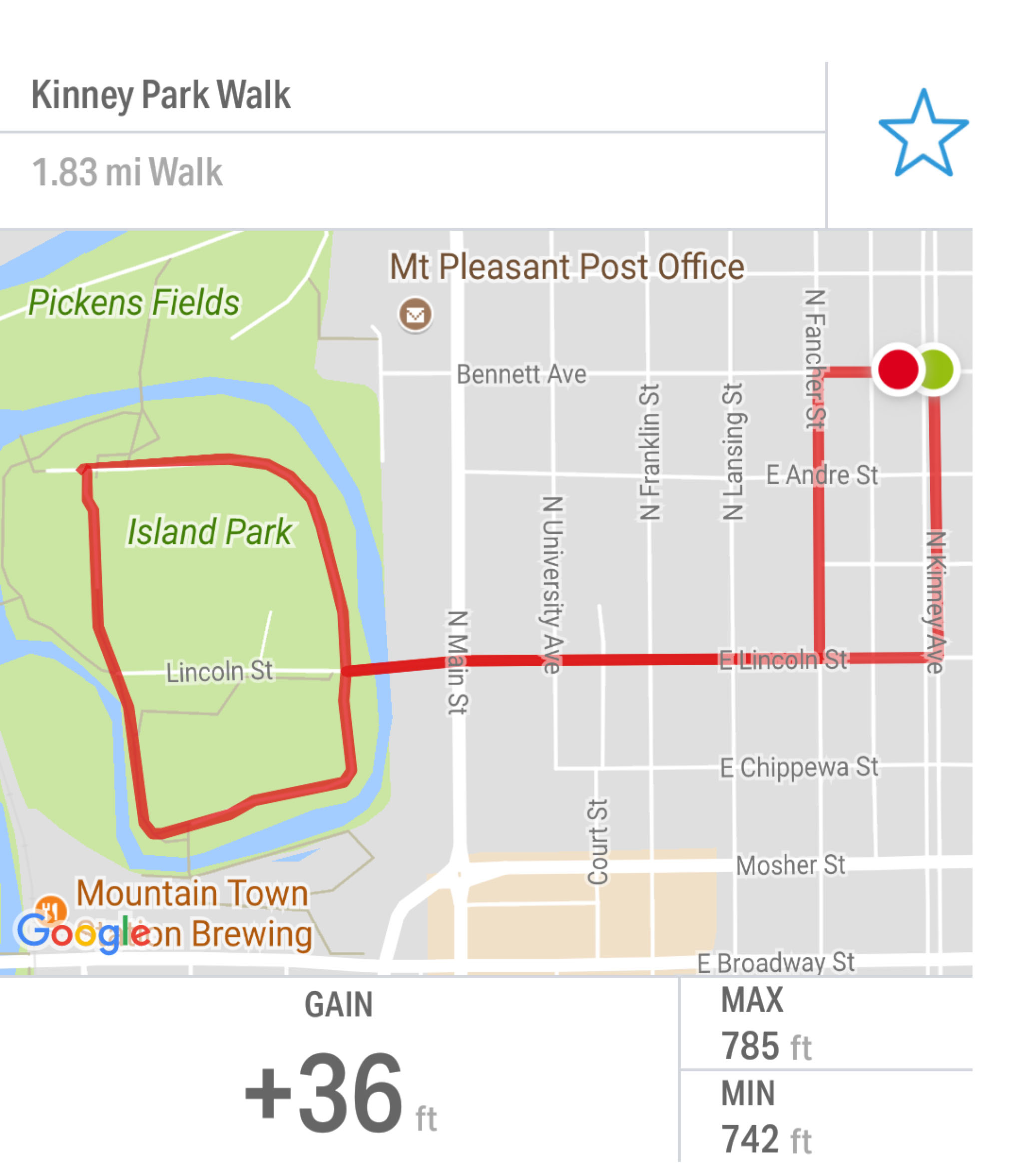 Kinney Park Walk Route