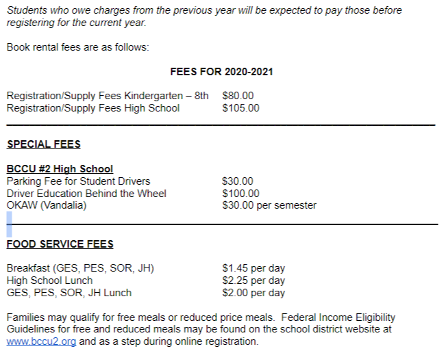 2025-2026 Fees