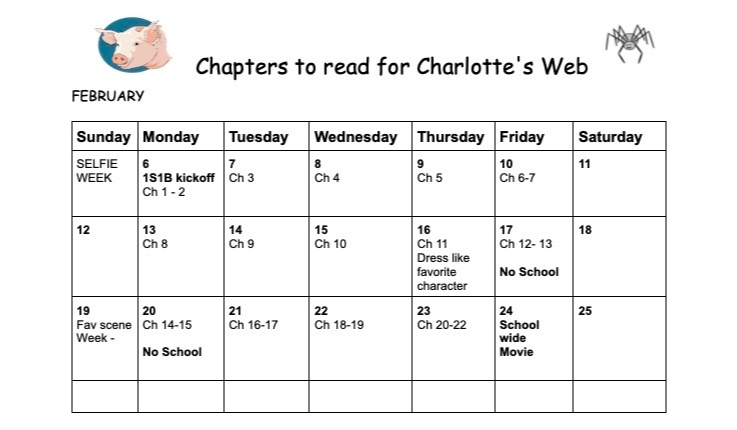 CHARLOTTE'S WEB CALENDAR OF EVENTS