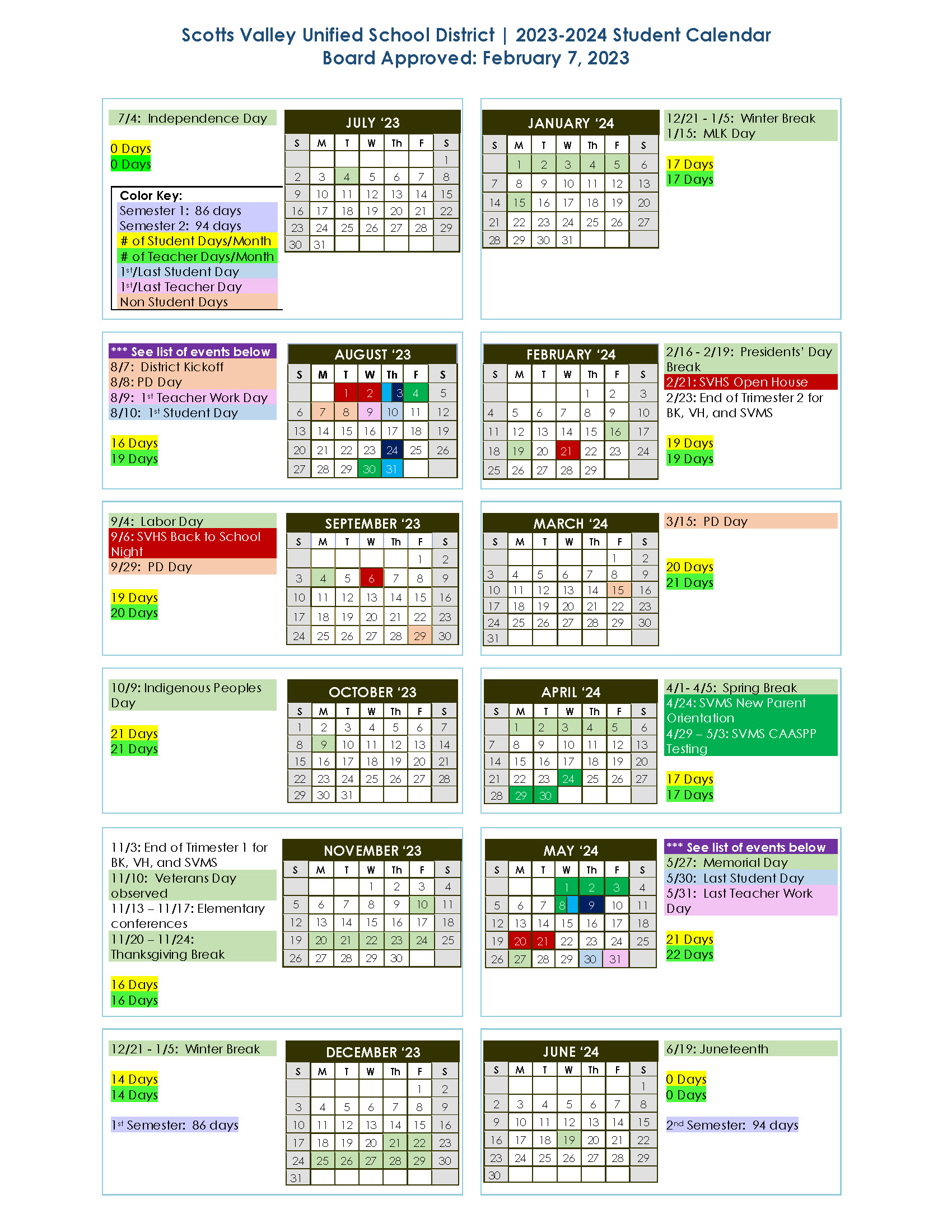2023-23 School Calendar