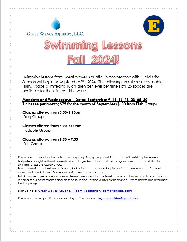 Great Waves Swim Lessons Fall 2024