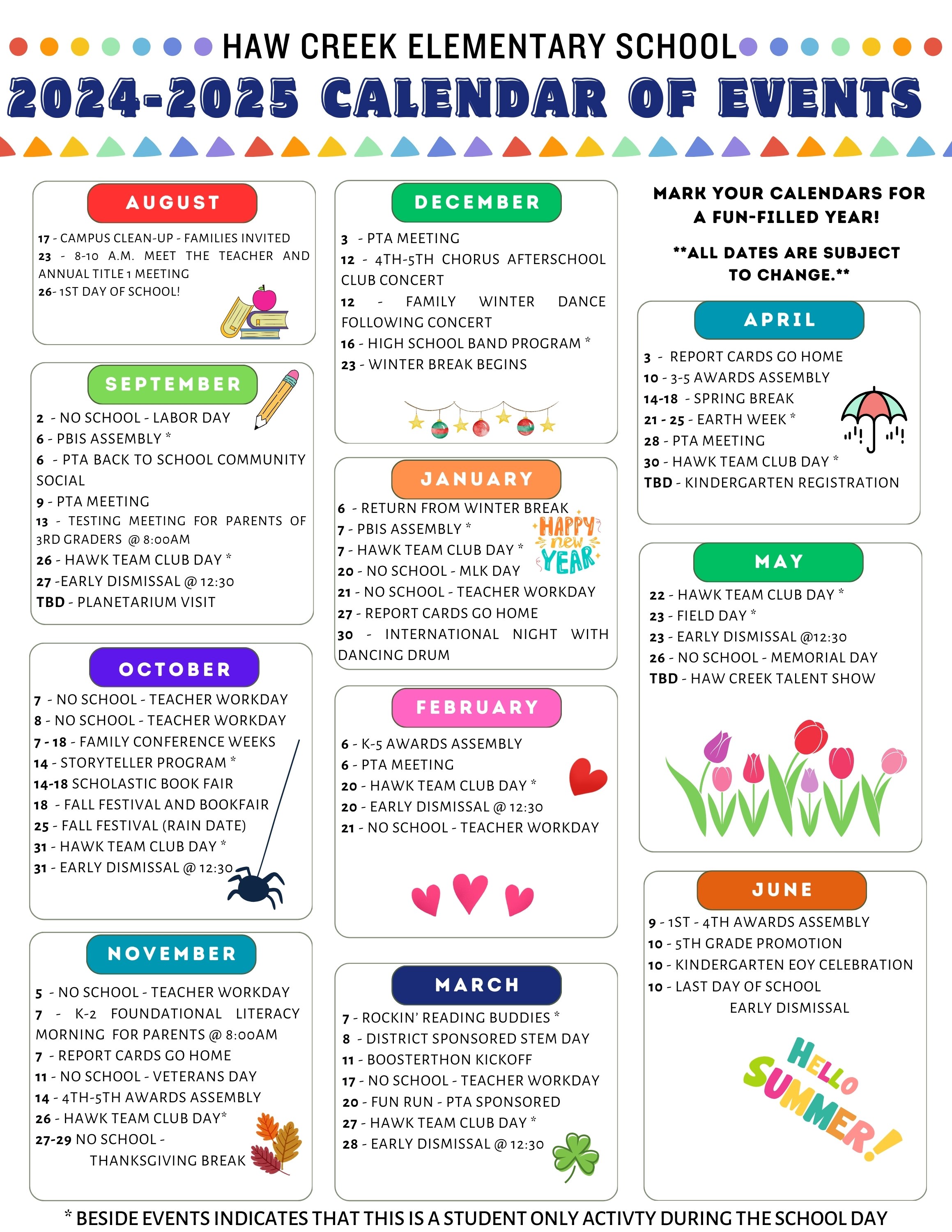 Haw Creek Elementary Family Engagement Plan : Calendar