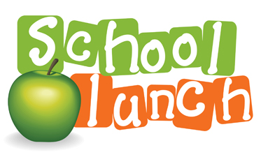 A green apple placed next to the words "School Lunch"