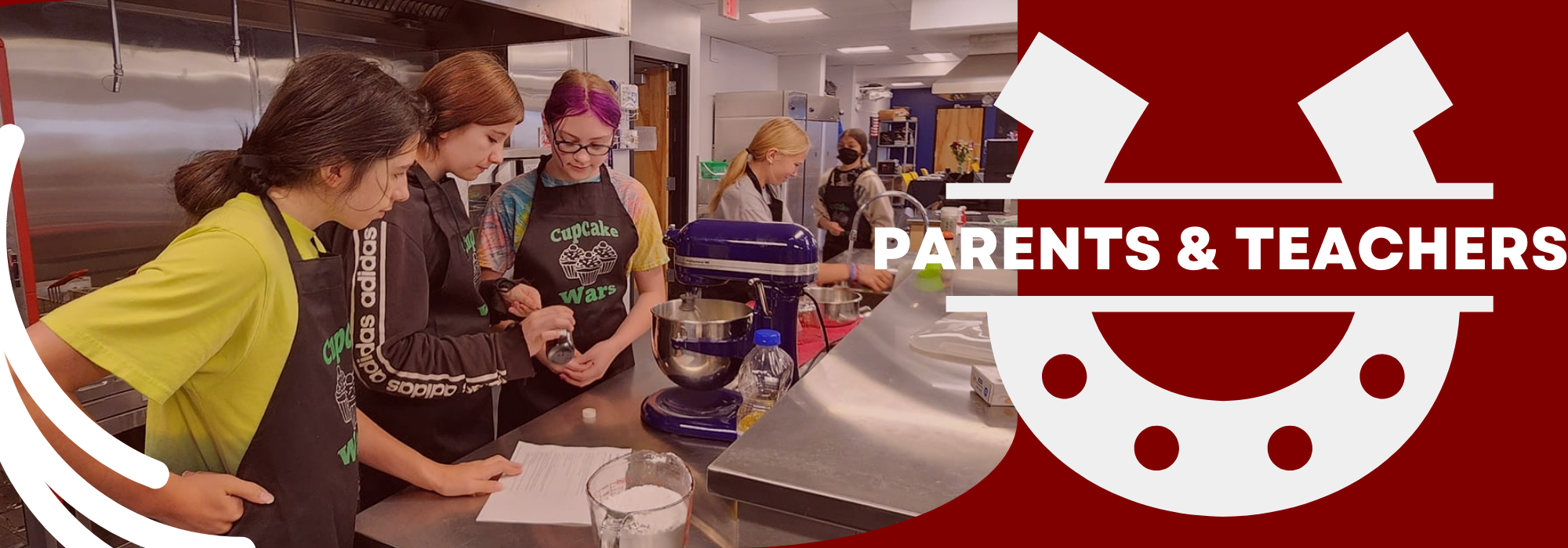 PTO banner with photo of students baking