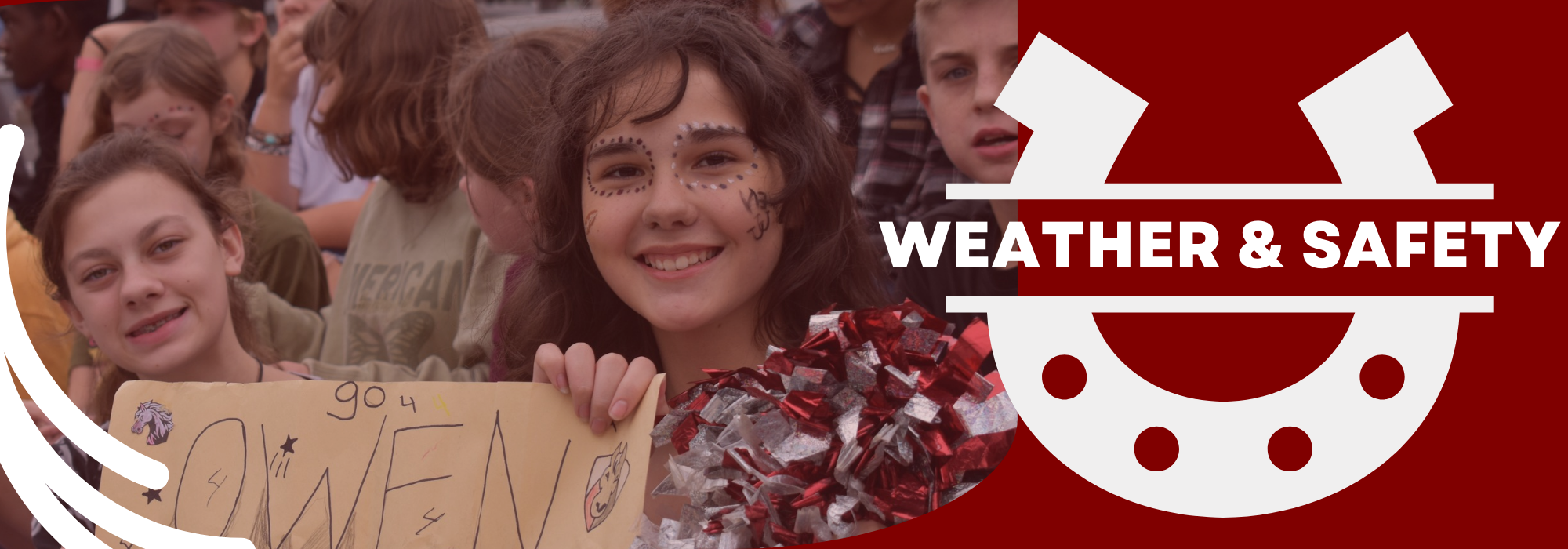 weather and safety banner with photo of students