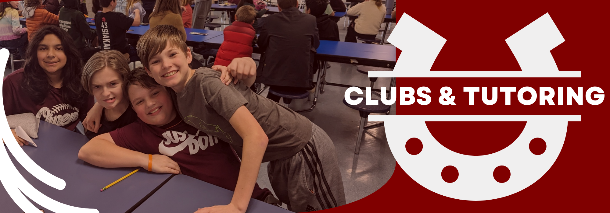 clubs and tutoring banner with students posing at a table