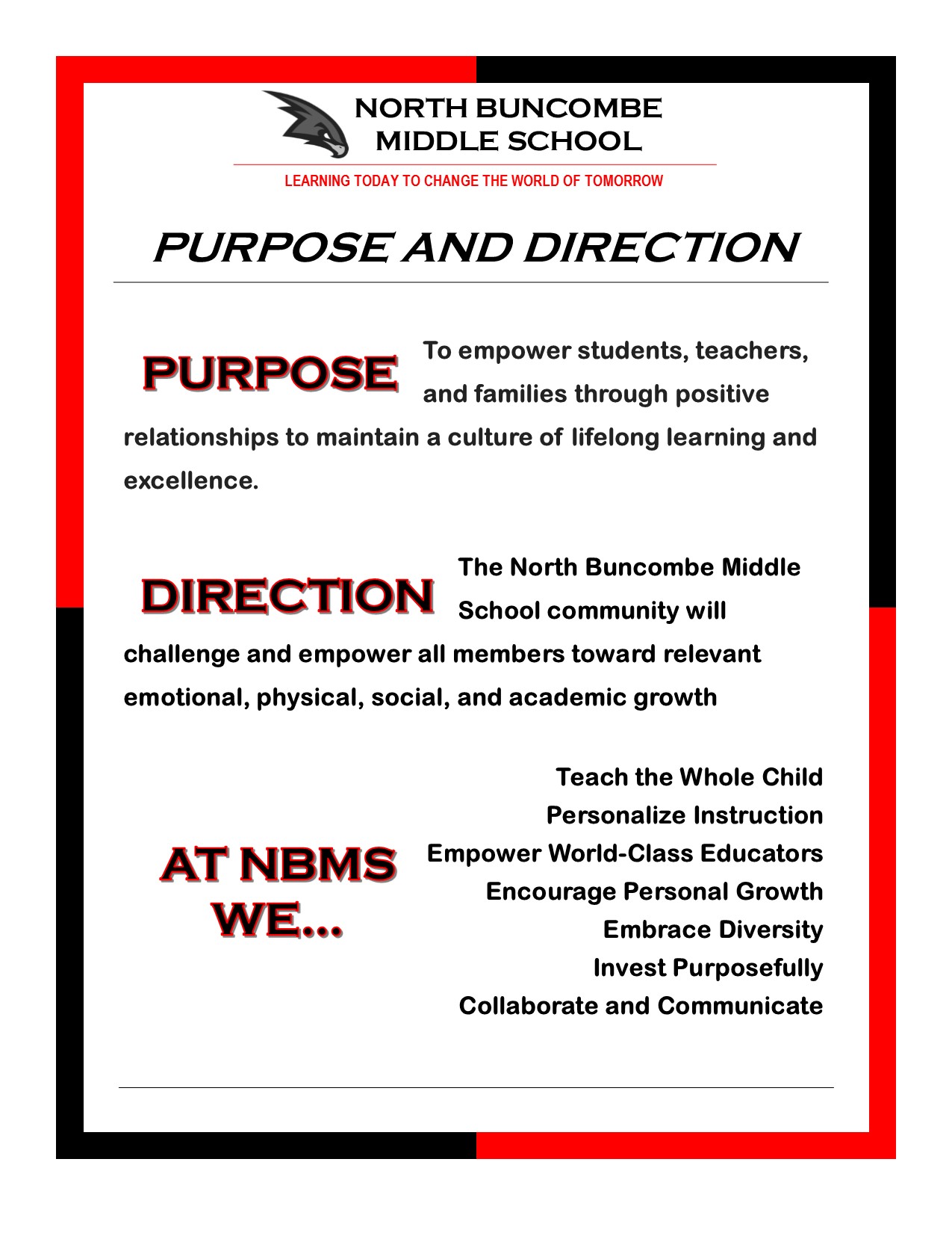 North Buncombe MS Purpose and Direction Statement