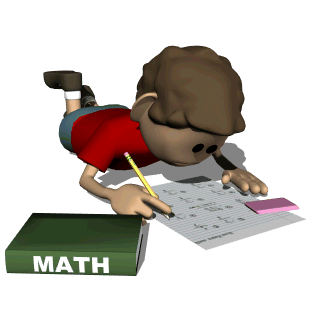 Boy doing math homework cartoon