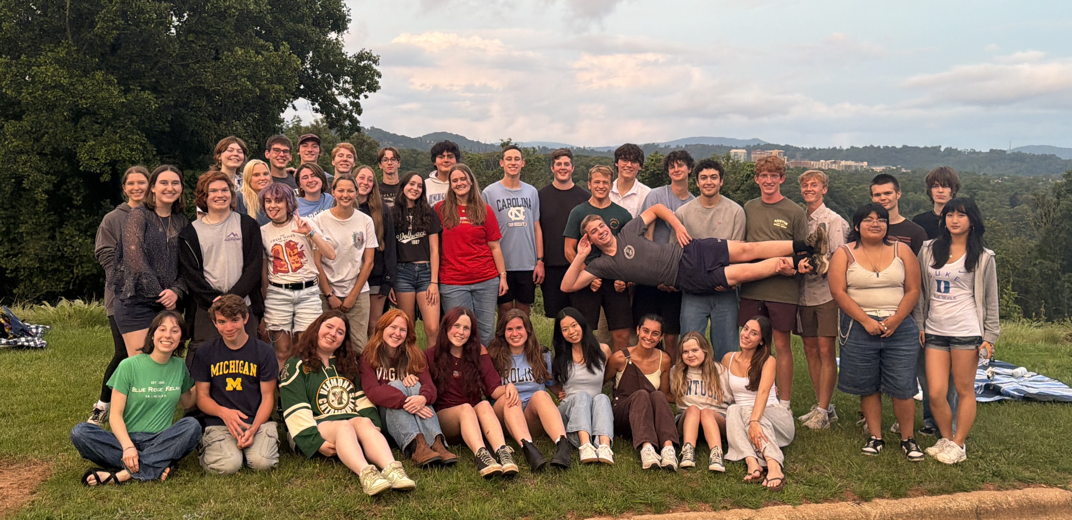 Group of senior students outside in front of the mountains for senior Sunset