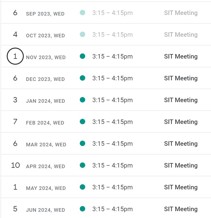 SIT Schedule