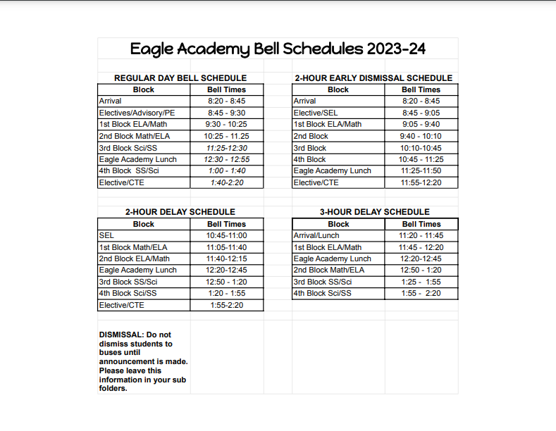 Eagle Academy Bell Schedule