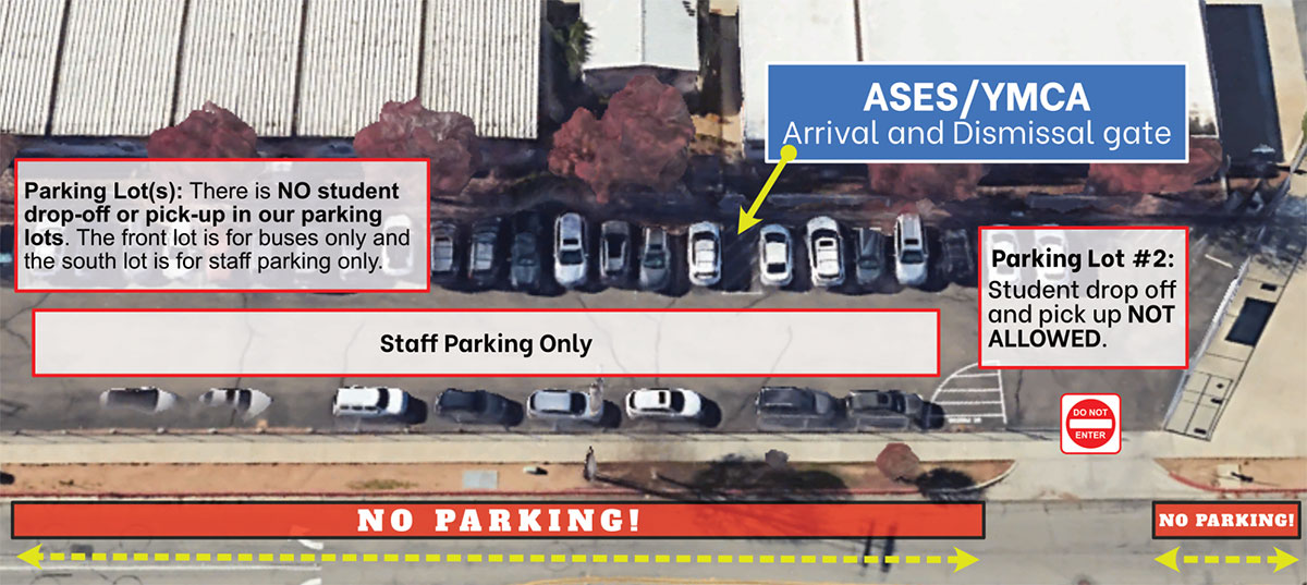 ASES/YMCA arrival and dismissal gate map.