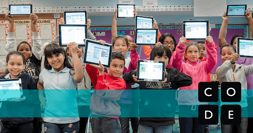 Group of kids holding tablets