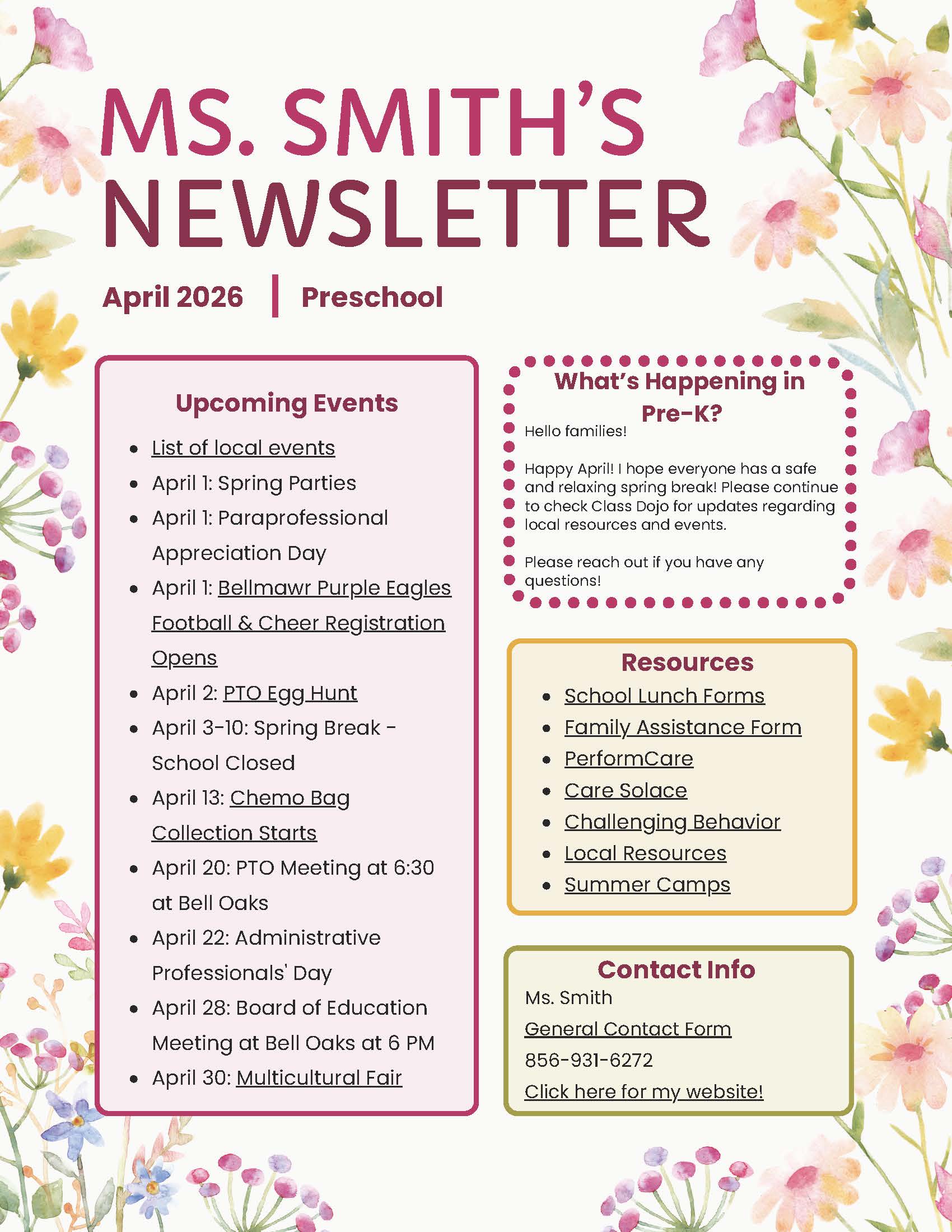 Ms. Smith's April Newsletter