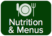 Nutrition and Menus logo - clip art of plate, fork, and knife.