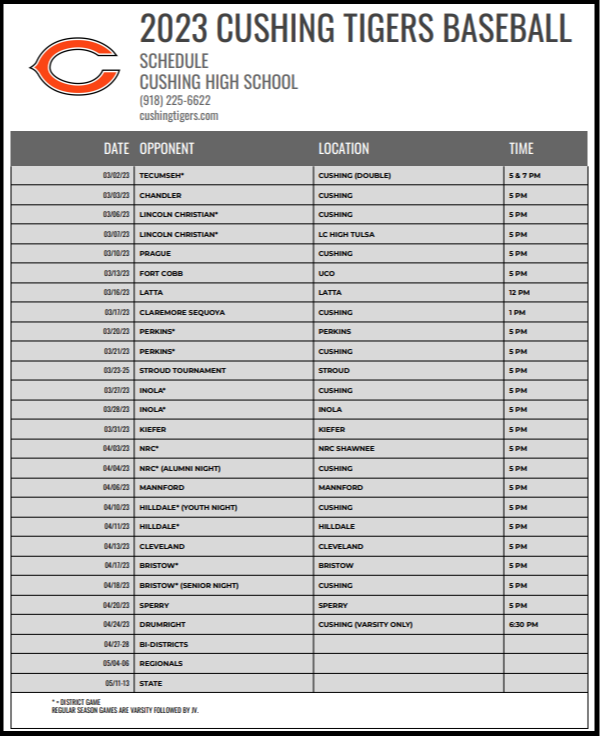 high school baseball schedule