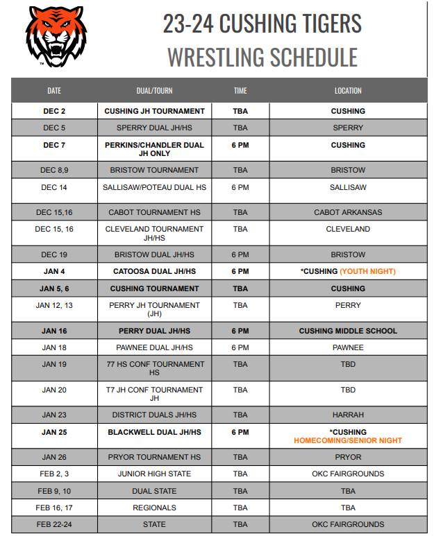 Wrestling schedule