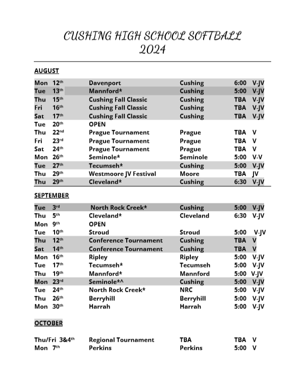 Slow pitch softball schedule