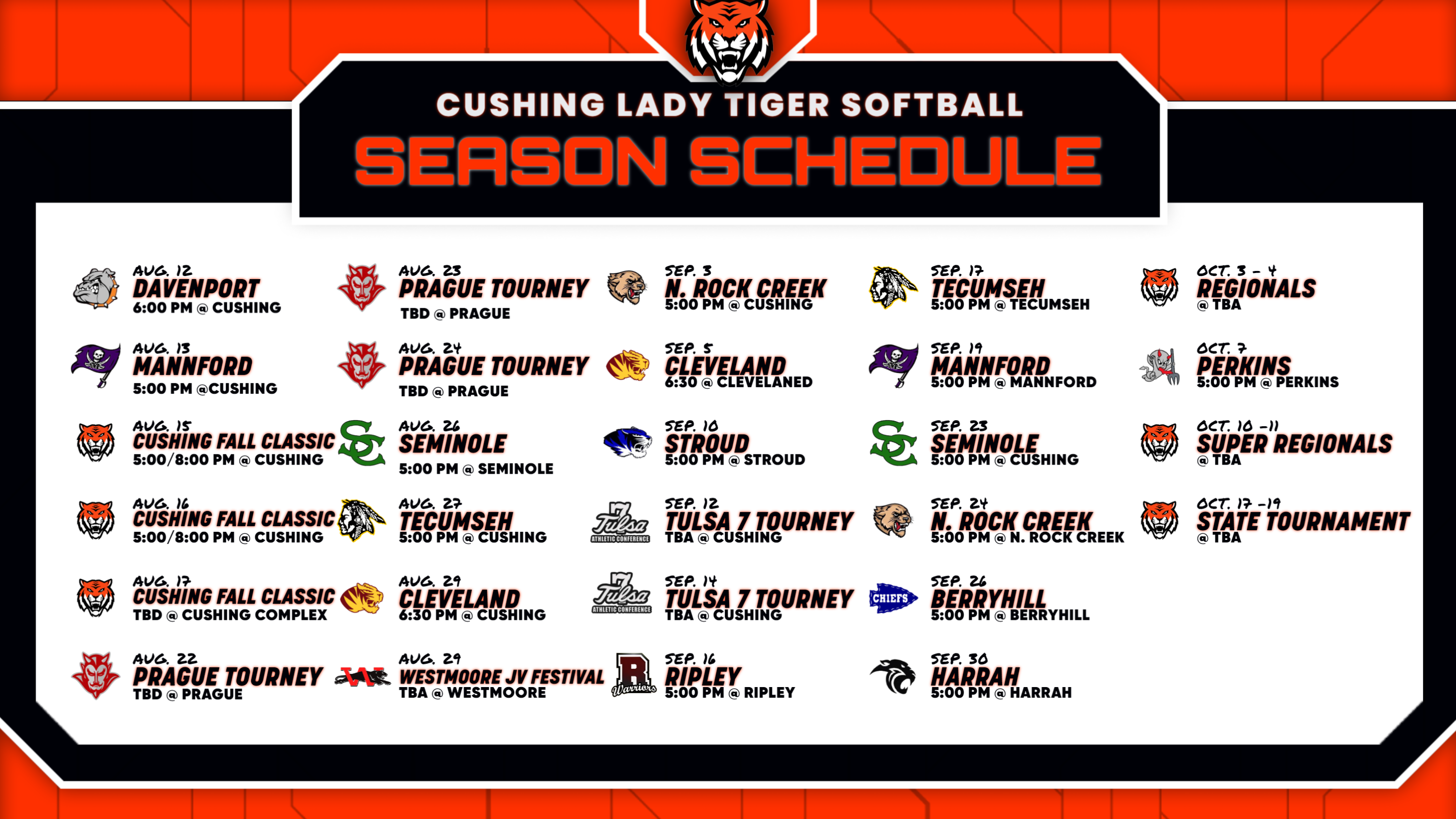  softball schedule