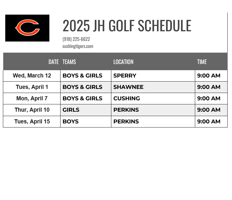 GOLF SCHEDULE