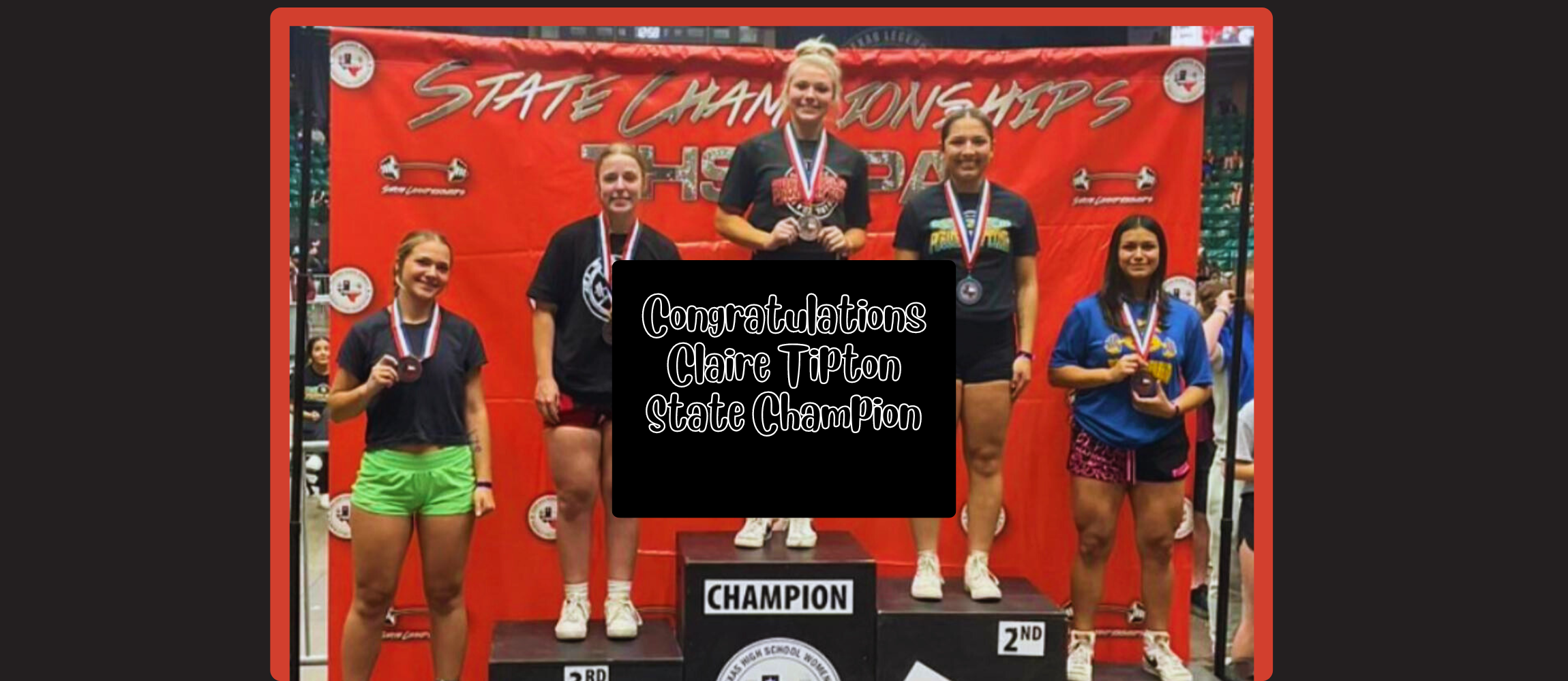 Picture of 5 girls with medals for placing in powerlifting. Congratulations Claire Tipton State Champion