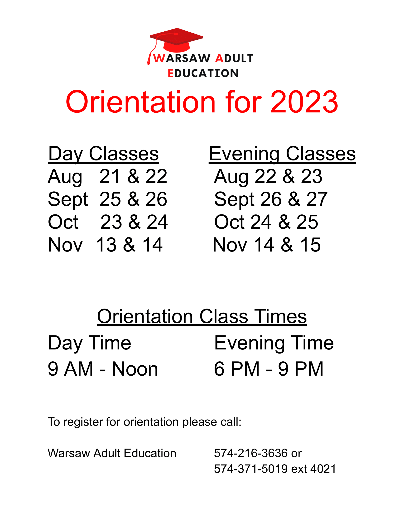 Orientation Dates fall 23