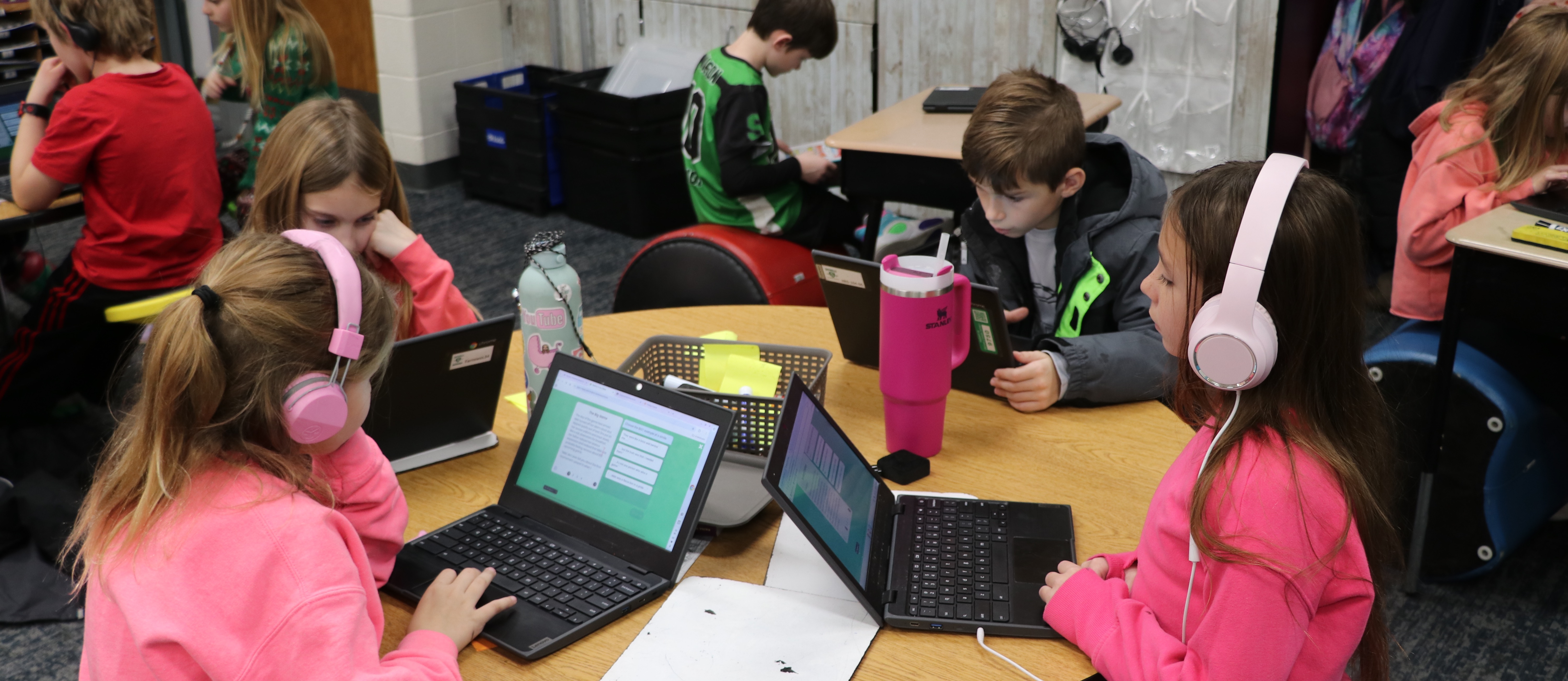 Students work at table