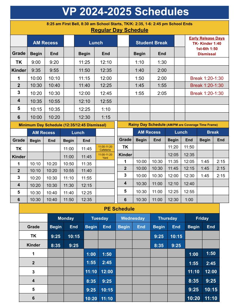 Virginia Parks Bell Schedule