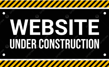 A black background with white text reads "Website Under Construction". The text is framed by yellow and black stripes.