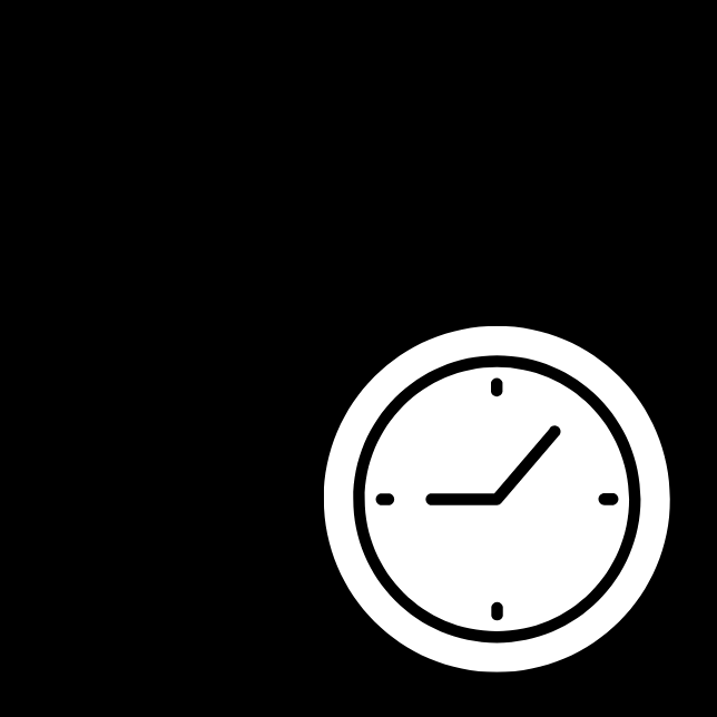 A white clock face showing time on a black background with a white border.