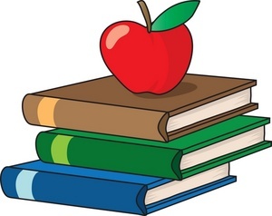 3 books stacked on top of each other with an apple on top