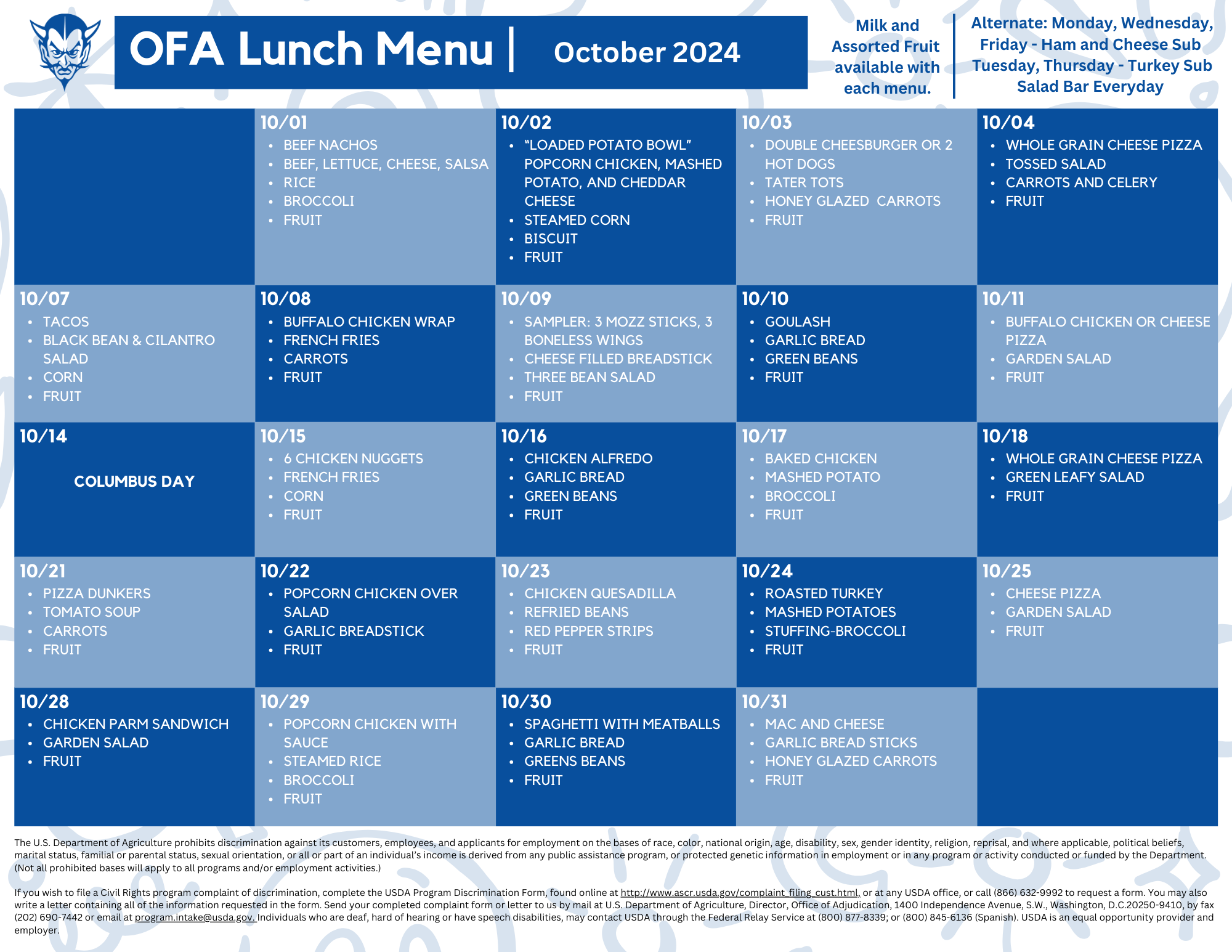 OFA October Menu