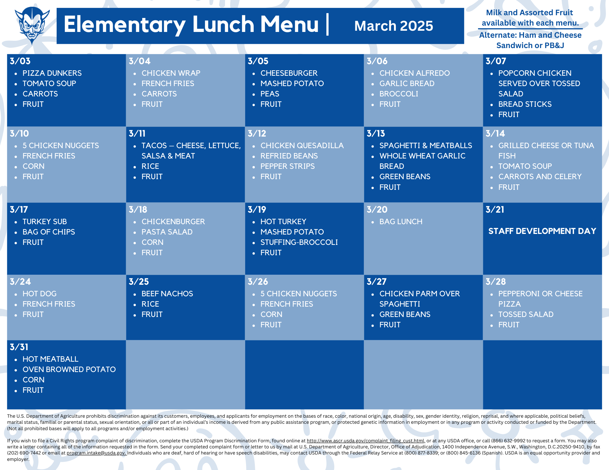 March Elementary Lunch Menu