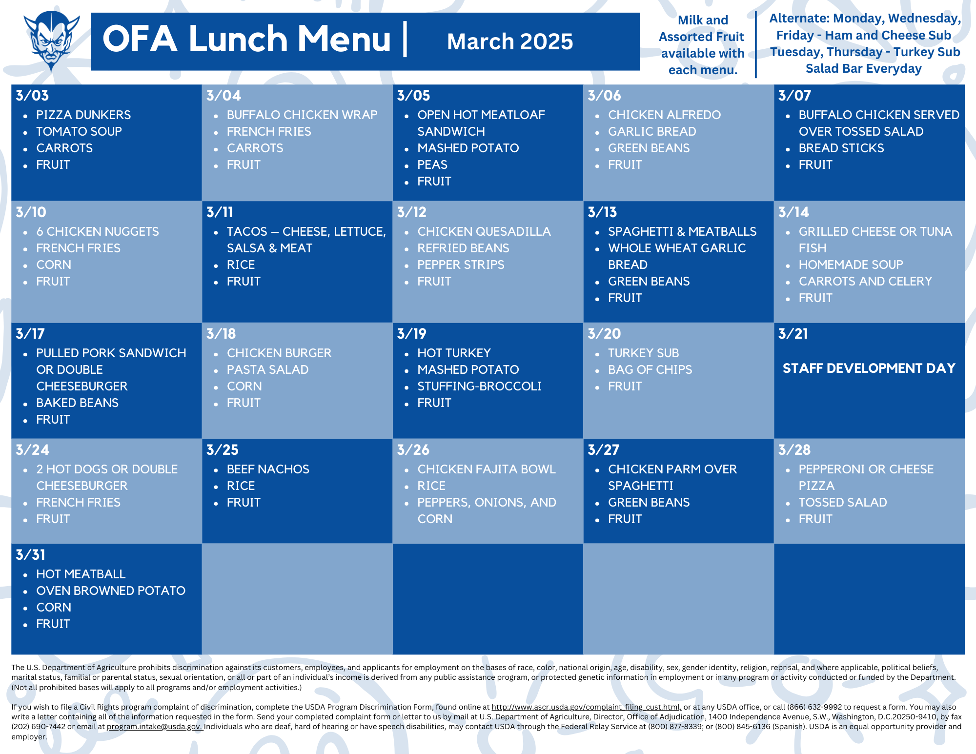 March OFA Lunch Menu