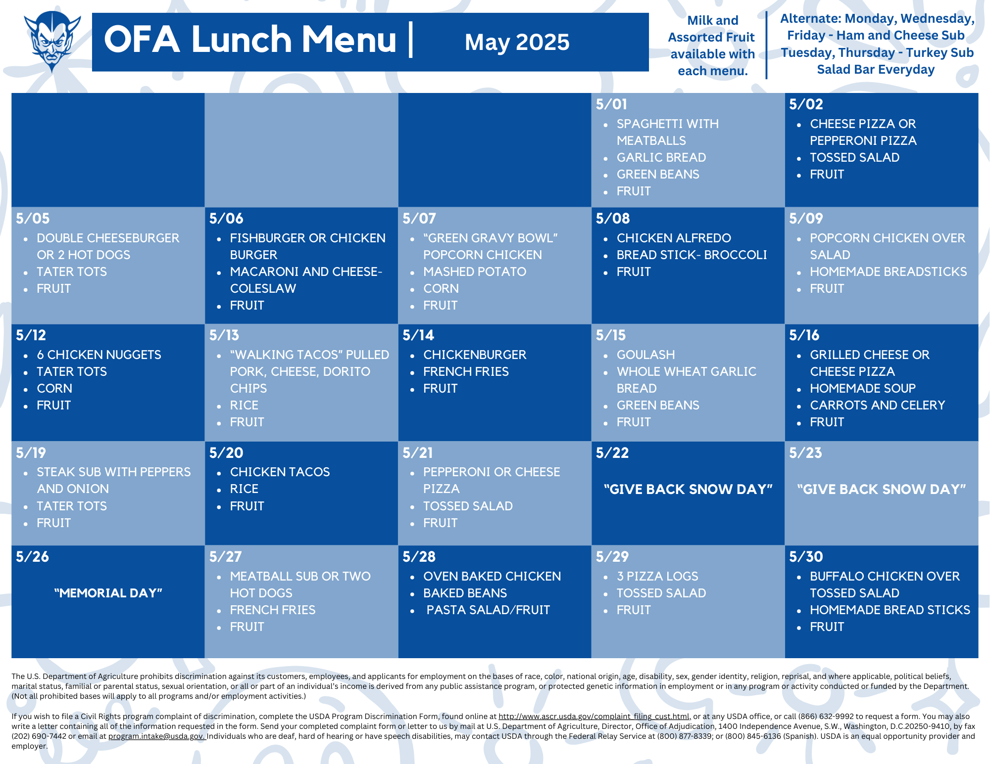 May 25 OFA Menu