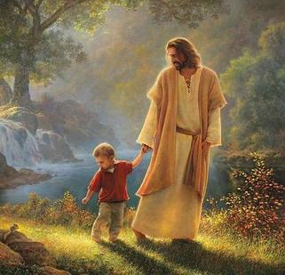 painting of jesus holding childs hand